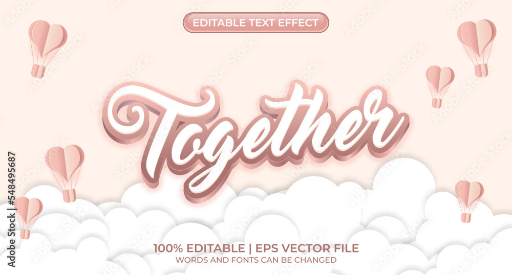 Poster together editable text effect. heart decoration text style effect. 3d heart editable text effect. pa