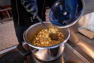 Cooking stuffing rice with almonds