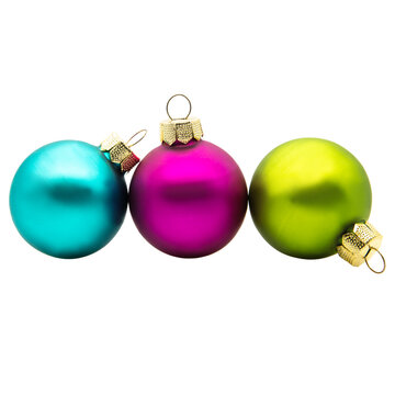 three colorful christmas tree balls