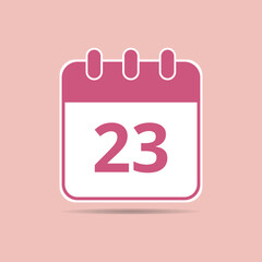 Pink calendar flat icon for meetings and important dates, date set day 23.