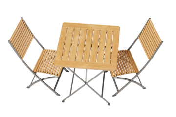 Wooden Table with Two Chairs Top Angle. Isolated on White Background with Clipping Path