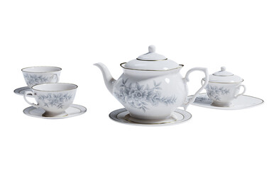 ceramic vintage tea pot isolated on white background. Clipping path included.