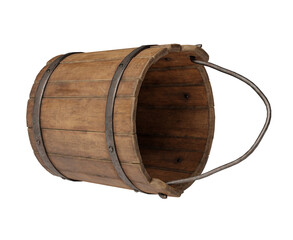 Lying wooden bucket isolated on white background. Clipping path included.