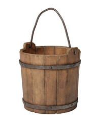 Wooden bucket isolated on white background. Clipping path included. - obrazy, fototapety, plakaty