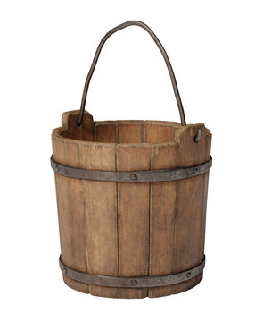 Wooden bucket isolated on white background. Clipping path included.