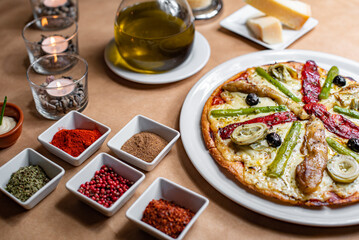 Freshly baked Vegetarian pizza with pepper and eggplant