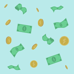 Seamless pattern with flying money. Vector illustration for cards, posters, flyers, webs. 