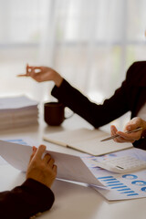 Credit finance business team explain business report from data analysis or bank marketing for...