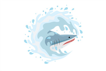 Shark vector. Shark jumping in the ocean waves. Sea predator swimming in blue water