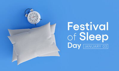 Festival of Sleep day is observed every year on January 3, intended to be a celebration of sleep and a call to action on important issues related to sleep. 3D Rendering