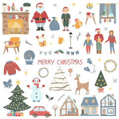 Christmas set.  Winter Holiday Symbols and Objects. vector