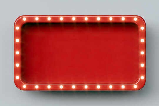 Red retro billboard with glowing neon lights - 3D Rendering
