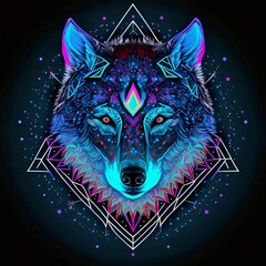 Krafttier Wolf in leuchtenden Farben, made by AI, künstliche Intelligenz