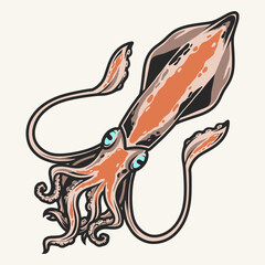 Sea squid emblem colorful detailed