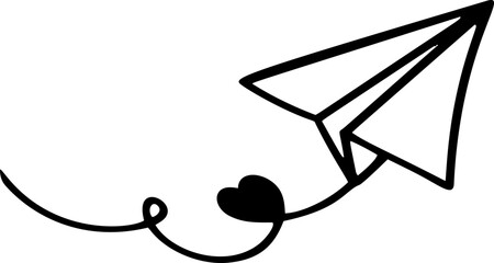 Heart airplane route. Plane and track icon on a white background. Vector illustration
