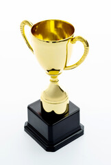 Golden trophy on white background