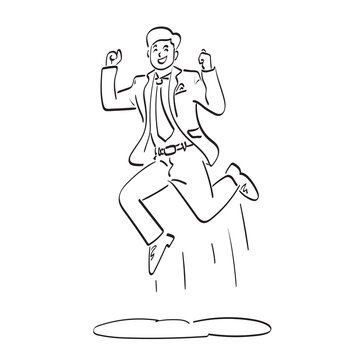 recommend clip art: line art businessman jumping with success illustration vector hand drawn isolated on white background
