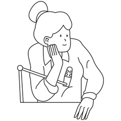 Listening People Who Are Recording  Outline 2D Illustration