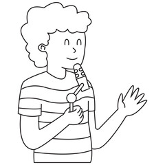 Man Recording Audio Podcast  Outline 2D Illustration