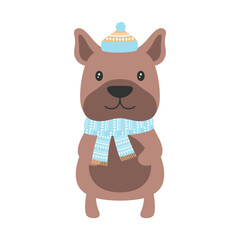 cartoon winter illustration of dog isolated on white