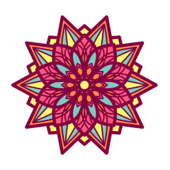 Ethnic colorful mandala. Vector hand drawn doodle mandala. Ethnic mandala with colorful tribal ornament. Isolated. Bright colors.