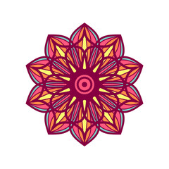 Ethnic colorful mandala. Vector hand drawn doodle mandala. Ethnic mandala with colorful tribal ornament. Isolated. Bright colors.