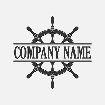 Company graphic symbol template. Ship wheel design logo isolated on white background. Vector illustration