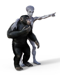 Obraz premium Humanoid alien and chimpanzee monkey