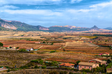Spanish Rioja region colourful countryside and fields Laguardia Spain