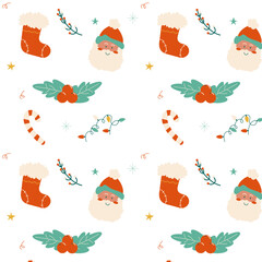 Christmas seamless pattern cartoon style Christmas cozy winter New Year  Xmas pattern 