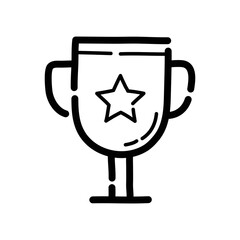 Golden cup doodle icon. Hand drawn symbol. Vector illustration.