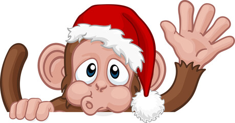 Christmas Monkey Cartoon Character in Santa Hat