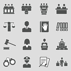 Legal, Court And Justice Icons. Sticker Design. Vector Illustration.