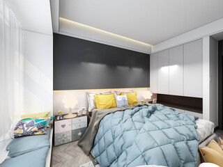 3D rendering, modern design style bedroom