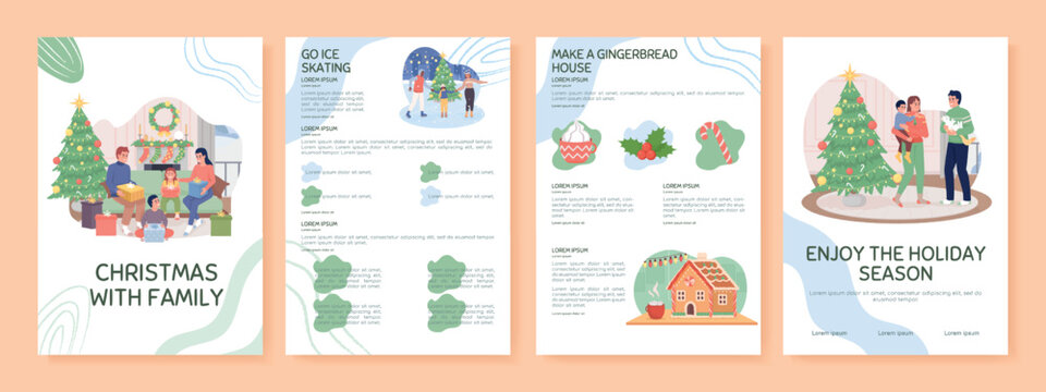 Christmas with family flat vector brochure template. Booklet, leaflet printable flat color designs. Editable magazine page, reports kit with text space. Sniglet, Comfortaa fonts used