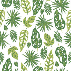 Seamless pattern with tropical leaves. Vector graphics.