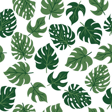 Seamless pattern with tropical leaves. Vector graphics. © Екатерина Зирина