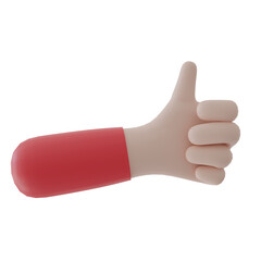 hand with thumb up like 3d render with red shirt