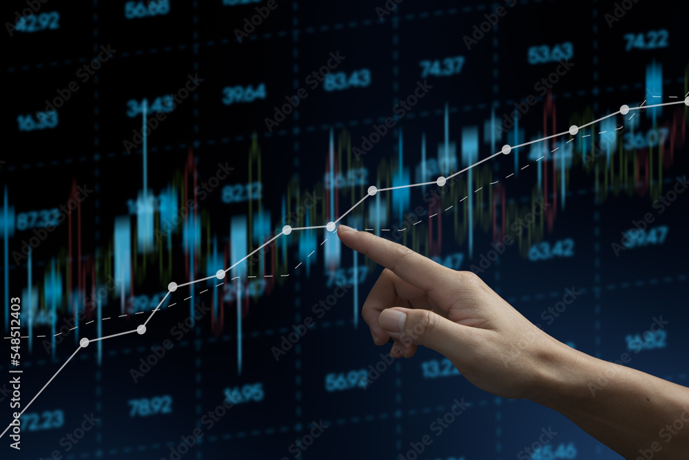 Aufkleber stock market invest and crypto currency graph and indicator. stock market and business investment tr