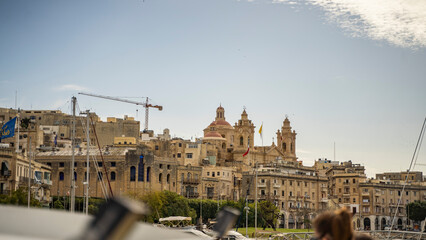 Naklejka premium ships buildings beautiful mediterranean sea malta island sand stones sun
