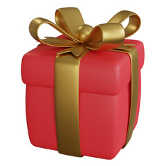 3D Red Giftbox with Gold Ribbon for Birthday Party Decoration Celebrate. PNG Transparent Background.
