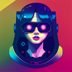 Robot Girl Cyberpunk 3D-Illustration Neon Futuristic military weapon