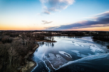 Sunset background lake landscape aerial 