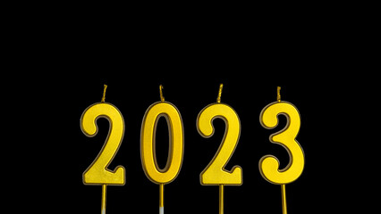 Holiday background Happy New Year 2023 isolated on black background with clipping path inside