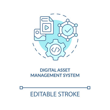 Digital asset management system turquoise concept icon. Enterprise CMS abstract idea thin line illustration. Isolated outline drawing. Editable stroke. Arial, Myriad Pro-Bold fonts used