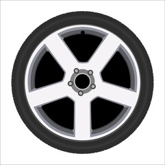 Obraz premium Car wheel with low profile tire, rim, vector illustration 