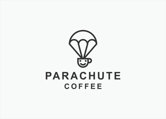 coffee cup with parachute logo design vector silhouette illustration