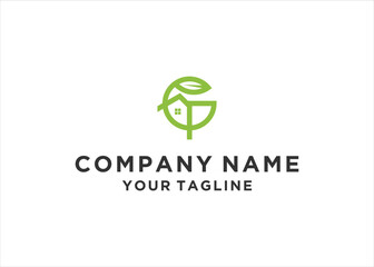 Letter gp home leaf logo design template elements