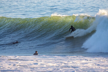 Surfing big winter waves at Ventura Point in California