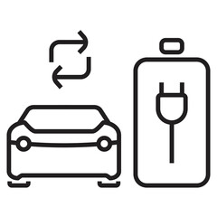 Electric vehicle, electric car, EV with battrey icon, logo or symbol vector illustration
